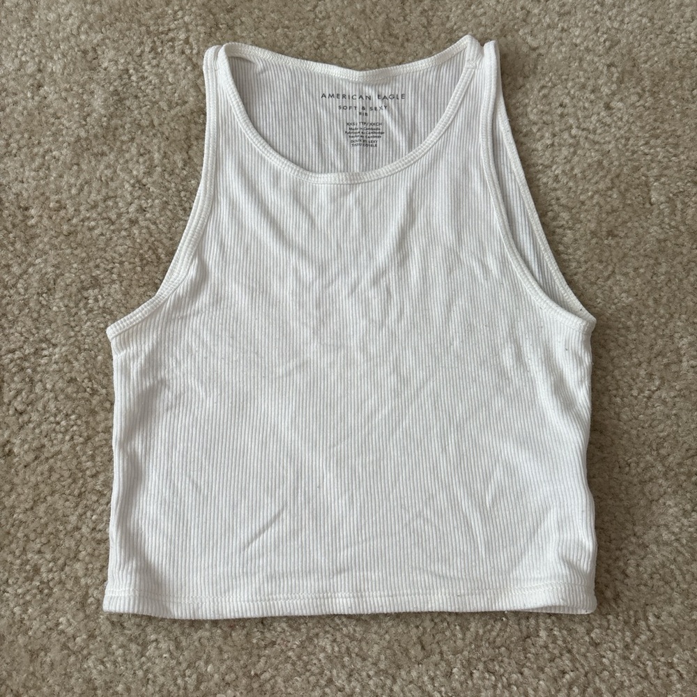 American Eagle Outfitters White Fitted Crop Tank Top